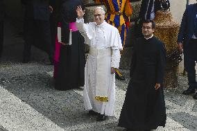Pope Leo XIV Leads The Angelus Prayer In Castel Gandolfo