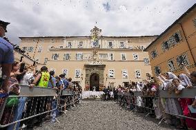 Pope Leo XIV Leads The Angelus Prayer In Castel Gandolfo