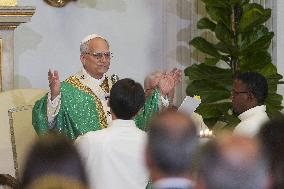 Pope Leo XIV Leads The Angelus Prayer In Castel Gandolfo
