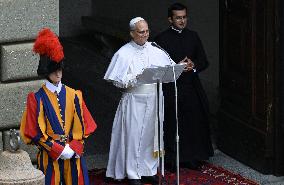 Pope Leo XIV Leads The Angelus Prayer In Castel Gandolfo