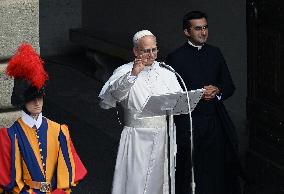 Pope Leo XIV Leads The Angelus Prayer In Castel Gandolfo