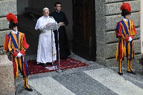 Pope Leo XIV Leads The Angelus Prayer In Castel Gandolfo