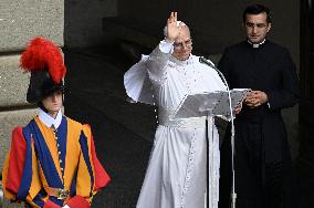 Pope Leo XIV Leads The Angelus Prayer In Castel Gandolfo