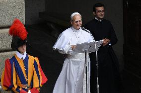 Pope Leo XIV Leads The Angelus Prayer In Castel Gandolfo