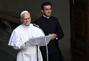 Pope Leo XIV Leads The Angelus Prayer In Castel Gandolfo