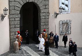 Pope Leo XIV Leads The Angelus Prayer In Castel Gandolfo