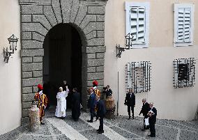 Pope Leo XIV Leads The Angelus Prayer In Castel Gandolfo