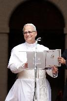 Pope Leo XIV Leads The Angelus Prayer In Castel Gandolfo
