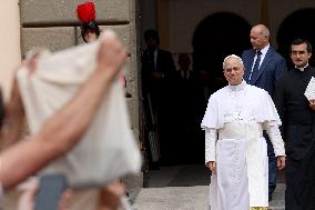 Pope Leo XIV Leads The Angelus Prayer In Castel Gandolfo