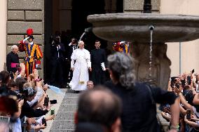 Pope Leo XIV Leads The Angelus Prayer In Castel Gandolfo