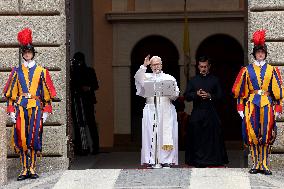 Pope Leo XIV Leads The Angelus Prayer In Castel Gandolfo