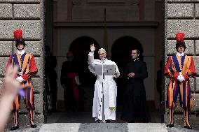 Pope Leo XIV Leads The Angelus Prayer In Castel Gandolfo