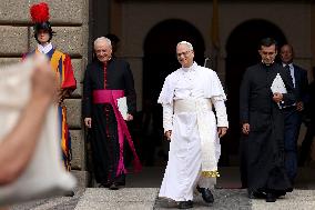 Pope Leo XIV Leads The Angelus Prayer In Castel Gandolfo