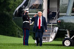 President Donald Trump Returns to the White House in Washington, DC