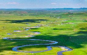 Winding Moergele River in Hulun Buir