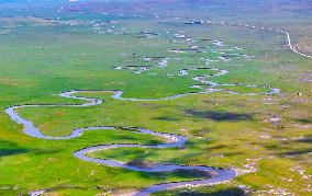 Winding Moergele River in Hulun Buir