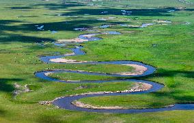 Winding Moergele River in Hulun Buir