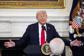 US President Donald Trump participates in the White House Faith Office Luncheon - Washington