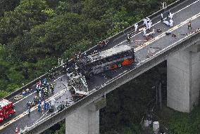 Bus-truck head-on crash on highway