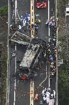 Bus-truck head-on crash on highway