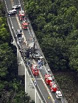 Bus-truck head-on crash on highway
