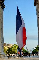 Installation of the July 14 parade on the Champs-Elysees - Paris