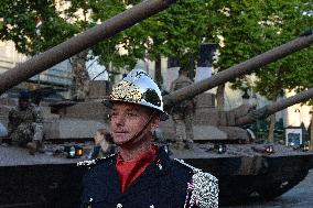 Installation of the July 14 parade on the Champs-Elysees - Paris
