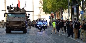 Installation of the July 14 parade on the Champs-Elysees - Paris