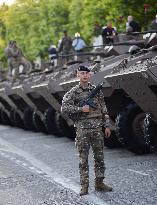 Installation of the July 14 parade on the Champs-Elysees - Paris