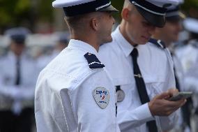 Installation of the July 14 parade on the Champs-Elysees - Paris
