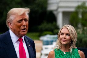 US President Donald Trump boards Marine One