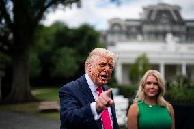 US President Donald Trump boards Marine One