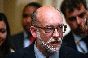 Russell Vought, Director, Office of Management and Budget (OMB) speaks to reporters before policy luncheons