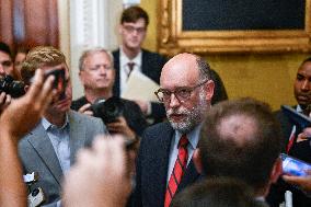 Russell Vought, Director, Office of Management and Budget (OMB) speaks to reporters before policy luncheons