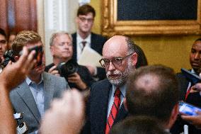Russell Vought, Director, Office of Management and Budget (OMB) speaks to reporters before policy luncheons
