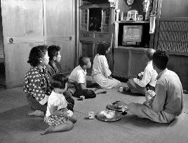 Black-and-white TV set in Japan in 1950s