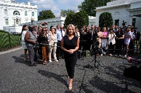 Karoline Leavitt talks to reporters - Washington