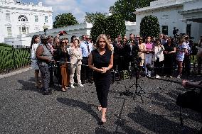 Karoline Leavitt talks to reporters - Washington