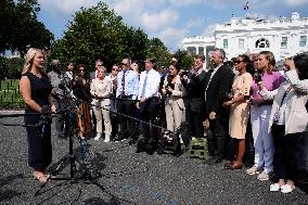 Karoline Leavitt talks to reporters - Washington