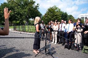 Karoline Leavitt talks to reporters - Washington