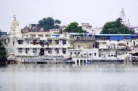 Holy Pushkar Ghats Submerged in Swollen Lake - India