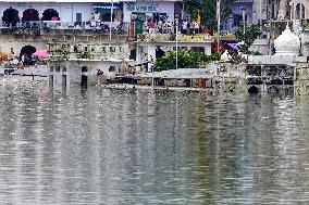 Holy Pushkar Ghats Submerged in Swollen Lake - India