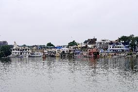 Holy Pushkar Ghats Submerged in Swollen Lake - India