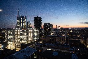 Panoramic Views of Milan's Porta Nuova District - Italy