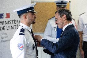 Bruno Retailleau visits the 20th Arrondissement Police Station - Paris