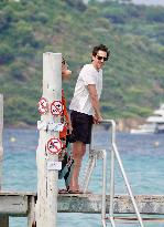 Adrien Brody and Georgina Chapman at Club 55 in Saint-Tropez - France