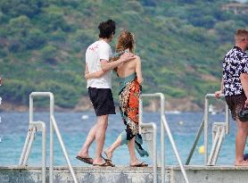 Adrien Brody and Georgina Chapman at Club 55 in Saint-Tropez - France
