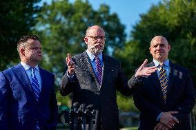 James Blair, Russell Vought and Bill Pulte Speak to Media outisde White House