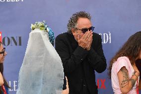 Tim Burton And Monica Bellucci At Presentation Of Wednesday Season 2 - Italy