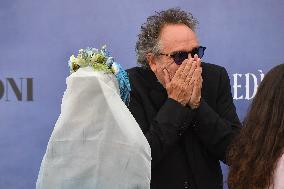 Tim Burton And Monica Bellucci At Presentation Of Wednesday Season 2 - Italy